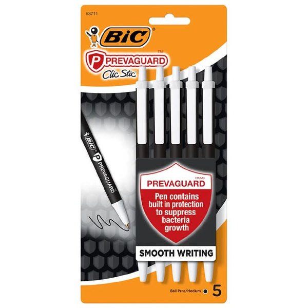 Bic 5 count black clic stic pens