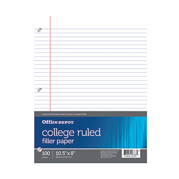 Office Depot college ruled 100 count paper