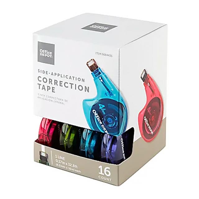 Office Depot correction tape 16 count side view